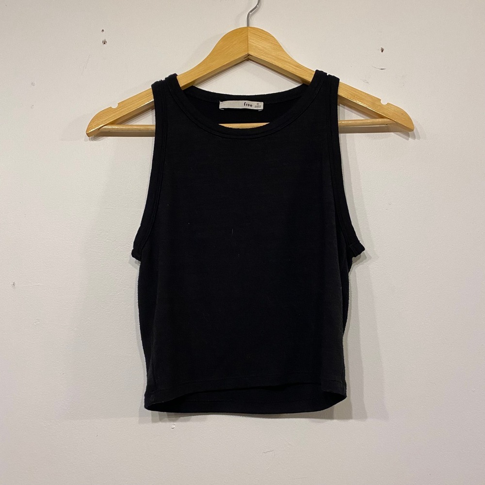 Wilfred Free Aritzia Black High Neck Racerback Crop Tank Top Women Medium
